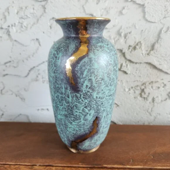 Vintage Jasba Keramik Vase 500/16 West Germany 1950s Jaspatina Glaze 6.5”, 16cm - Picture 2 of 7